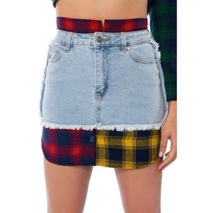 Plaid Denim Skirt